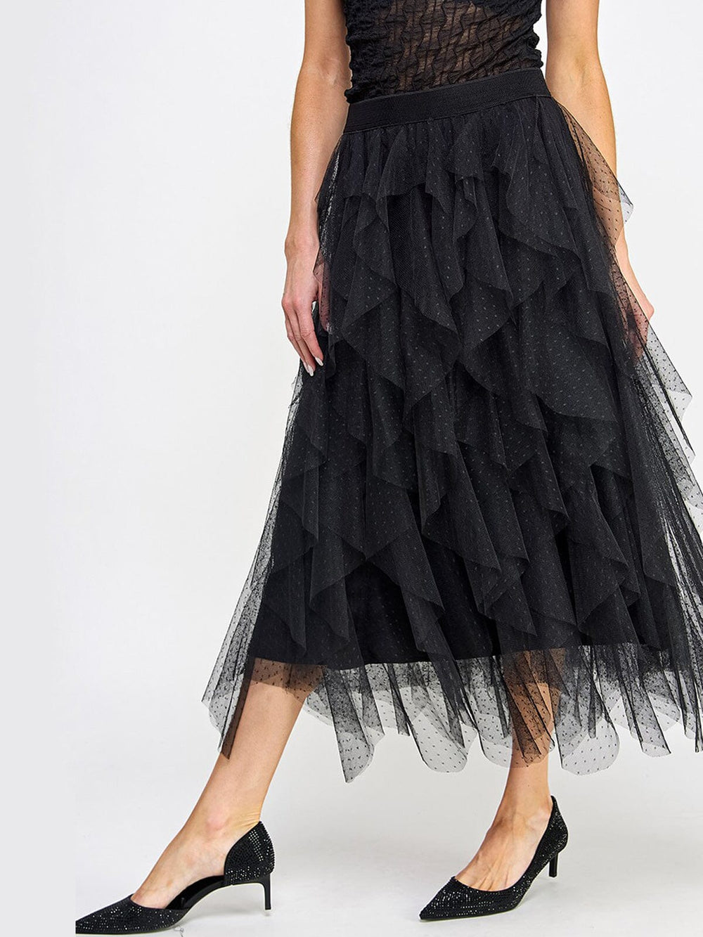 WOMEN'S ELASTIC WAIST RUFFLE TIERED MAXI SKIRT