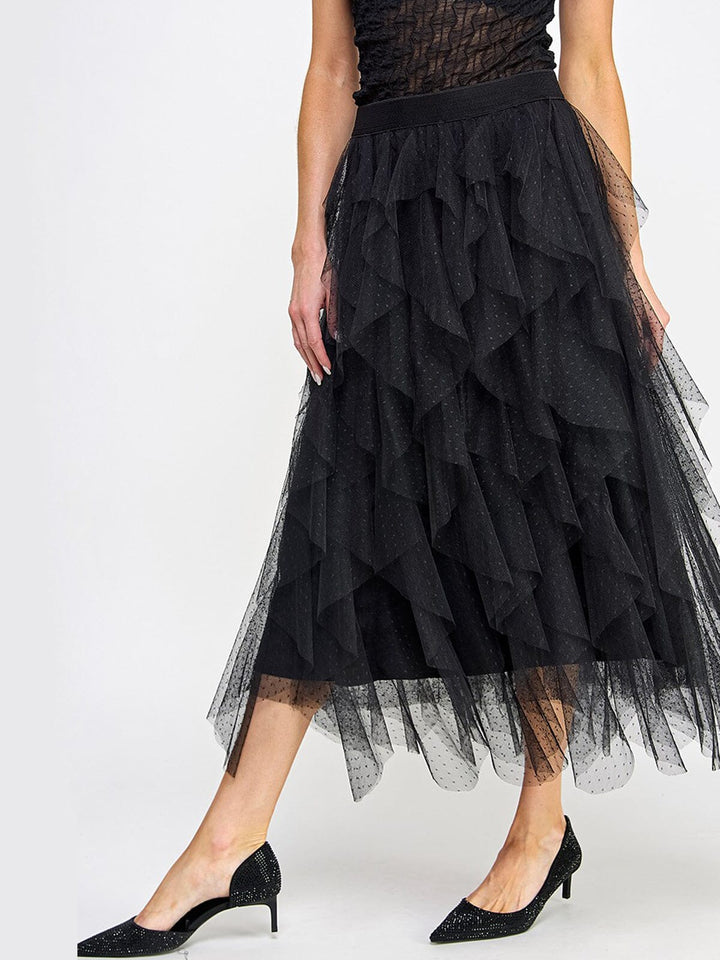 WOMEN'S ELASTIC WAIST RUFFLE TIERED MAXI SKIRT