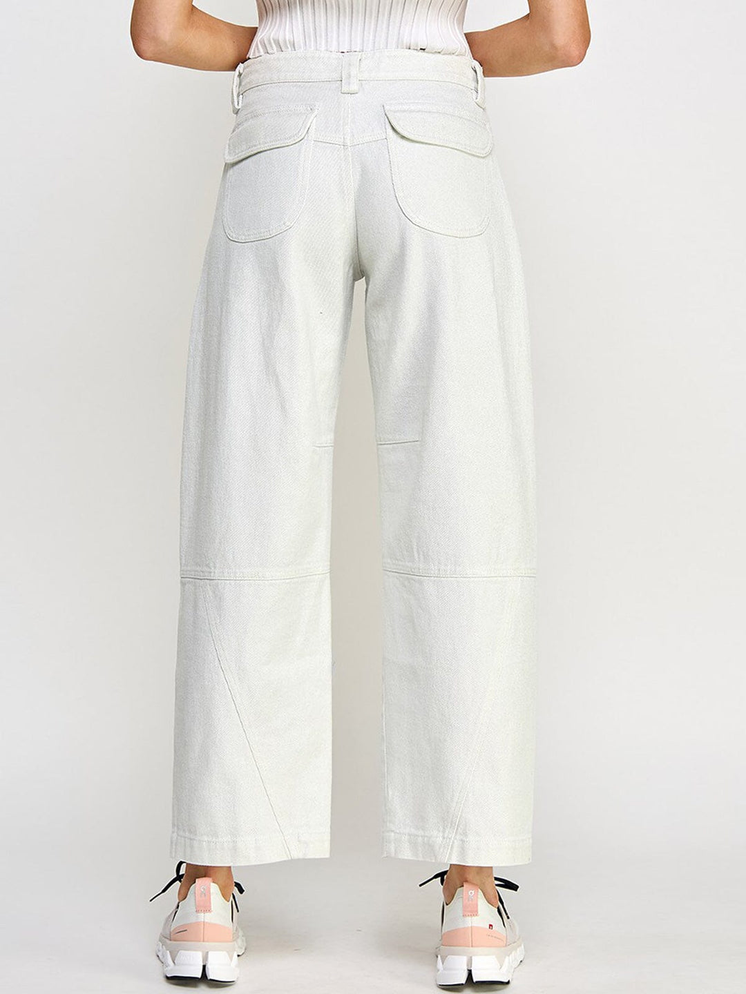 WOMEN'S BUTTON CLOSURE POCKETS WIDE LEG SHIMMER PANTS