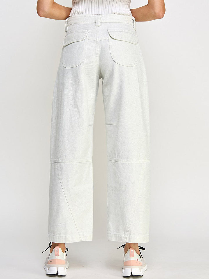 WOMEN'S BUTTON CLOSURE POCKETS WIDE LEG SHIMMER PANTS