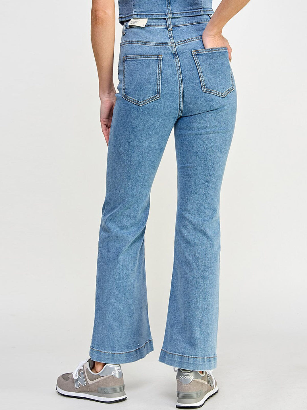 WOMEN'S BUTTON CLOSURE POCKETS WIDE LEG DENIM PANTS