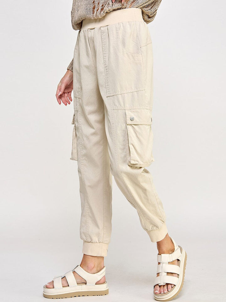 WOMEN'S ELASTIC WAIST CARGO POCKETS JOGGER PANTS