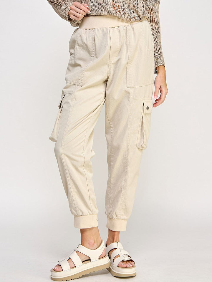 WOMEN'S ELASTIC WAIST CARGO POCKETS JOGGER PANTS