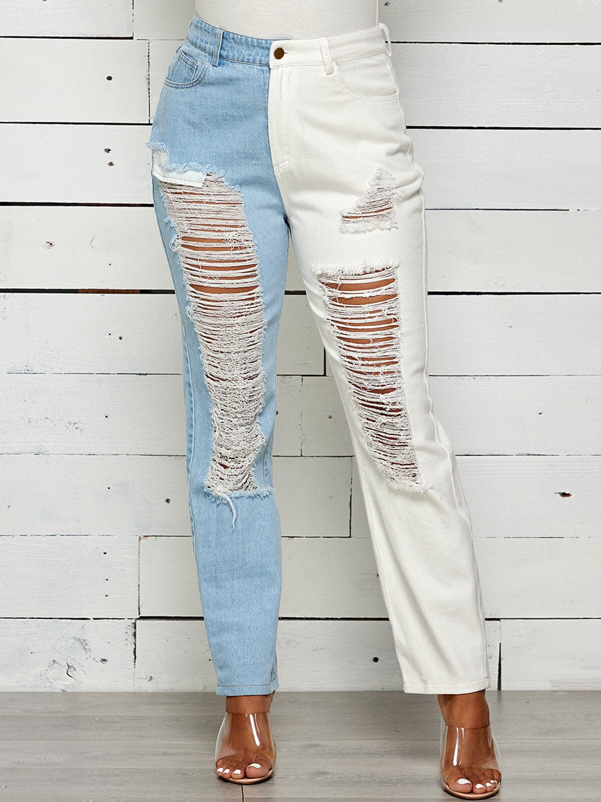 Distressed Colorblock WOMEN'S COLORBLOCK DISTRESS DENIM JEANS – Wholesalefashiontrends.com