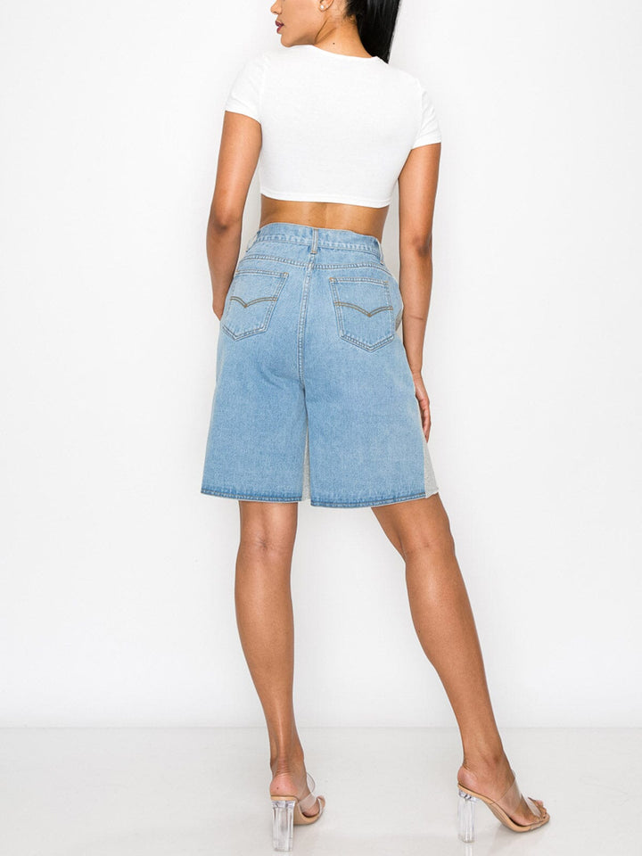 WOMEN'S TWO TONE CONTRAST POCKETS BERMUDA SHORTS