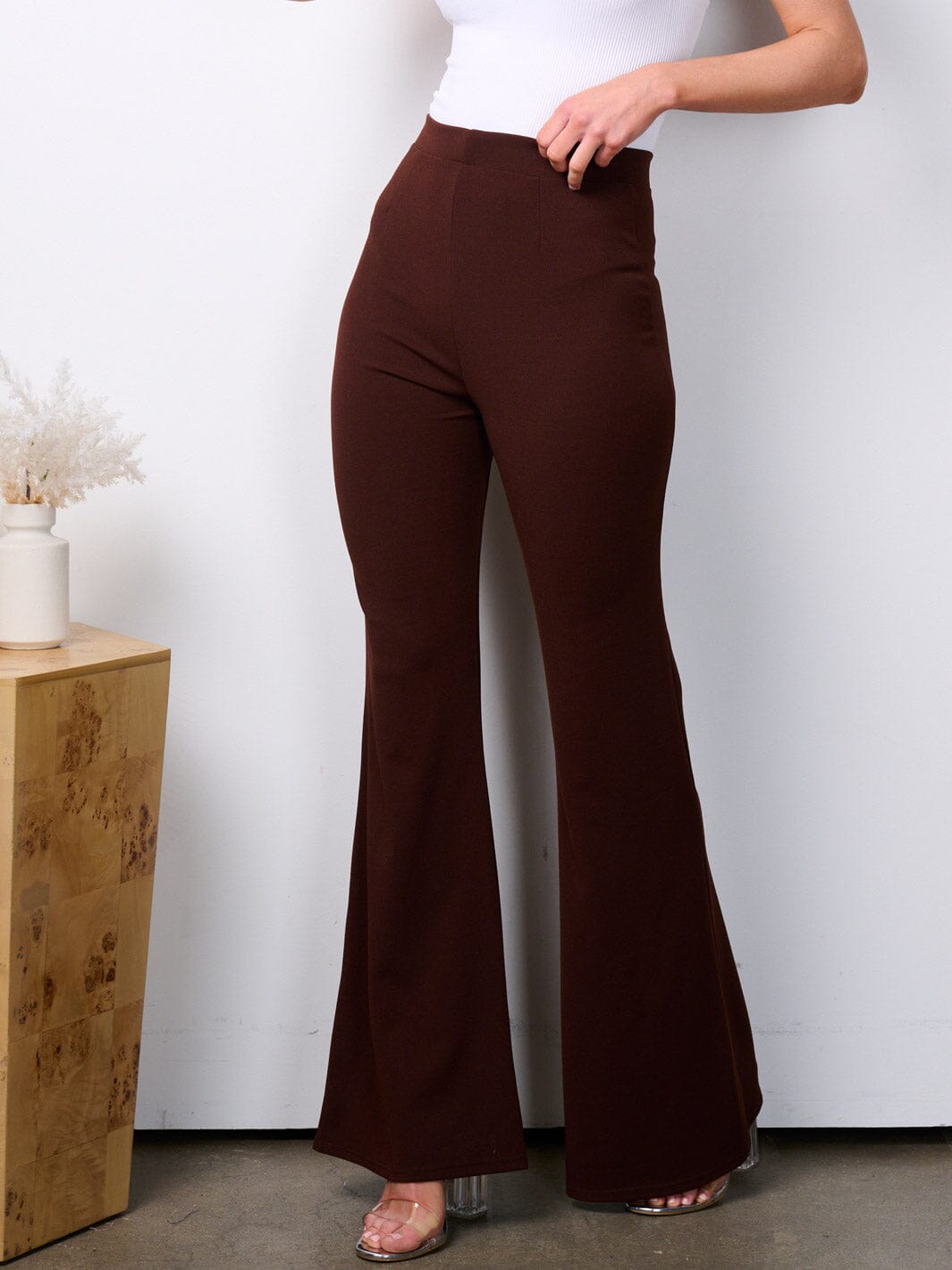 WOMEN'S ELASTIC HIGH WAIST BELL LEG PANTS