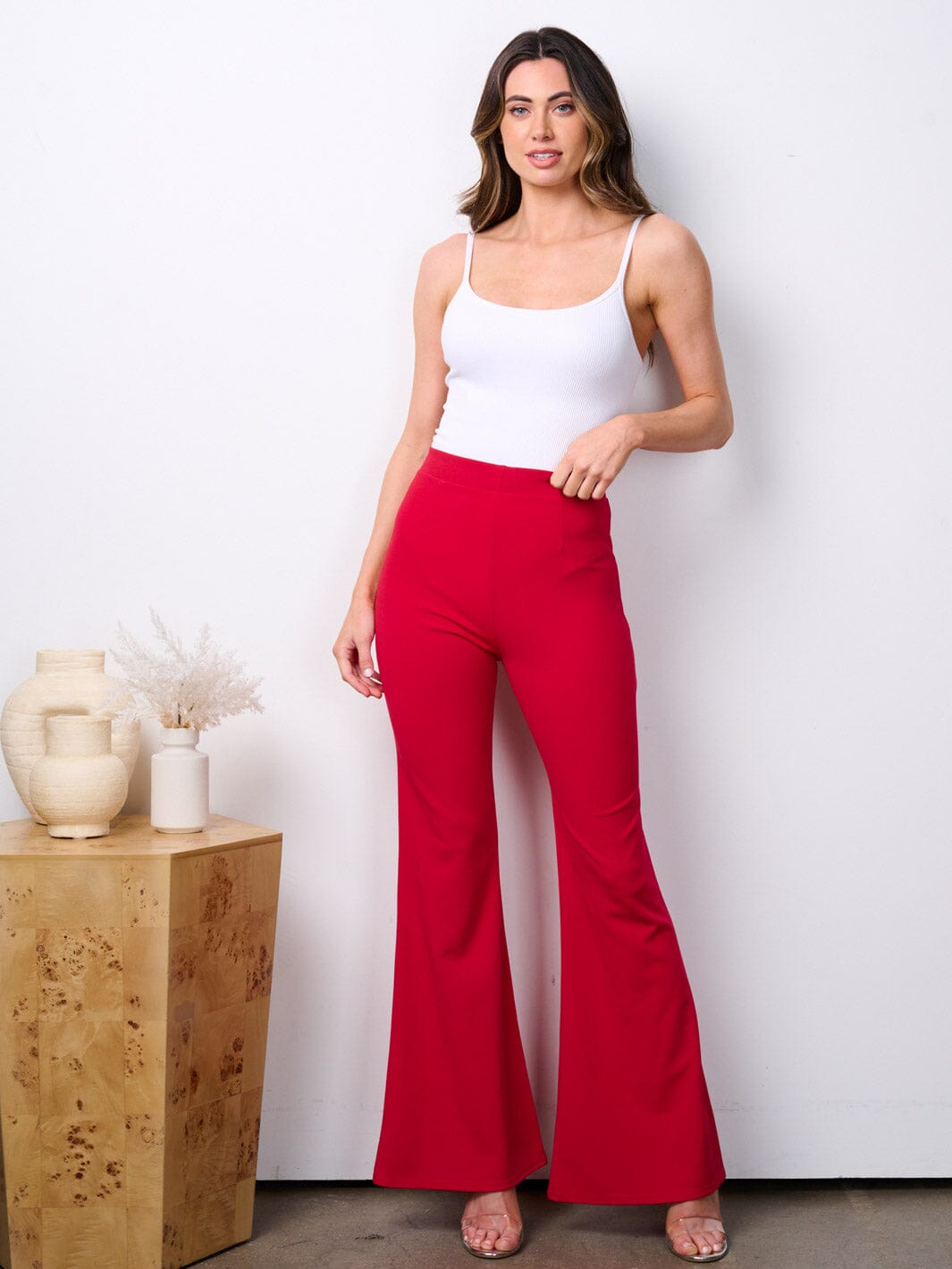WOMEN'S ELASTIC HIGH WAIST BELL LEG PANTS
