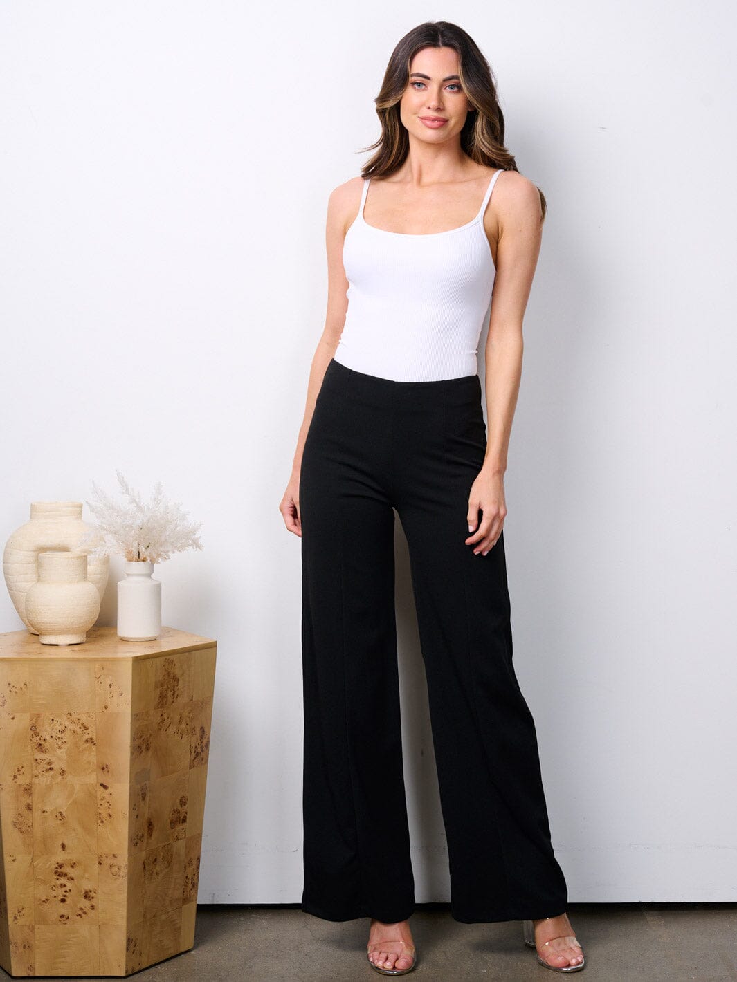 WOMEN'S ELASTIC HIGH WAIST STRAIGHT LEG PANTS