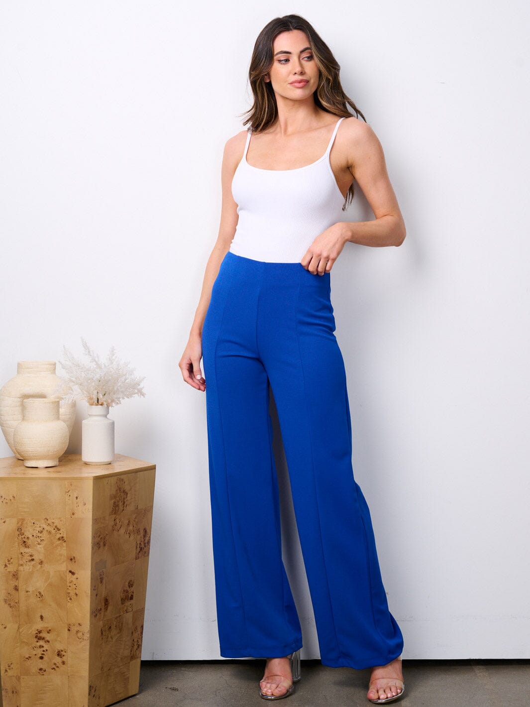WOMEN'S ELASTIC HIGH WAIST STRAIGHT LEG PANTS
