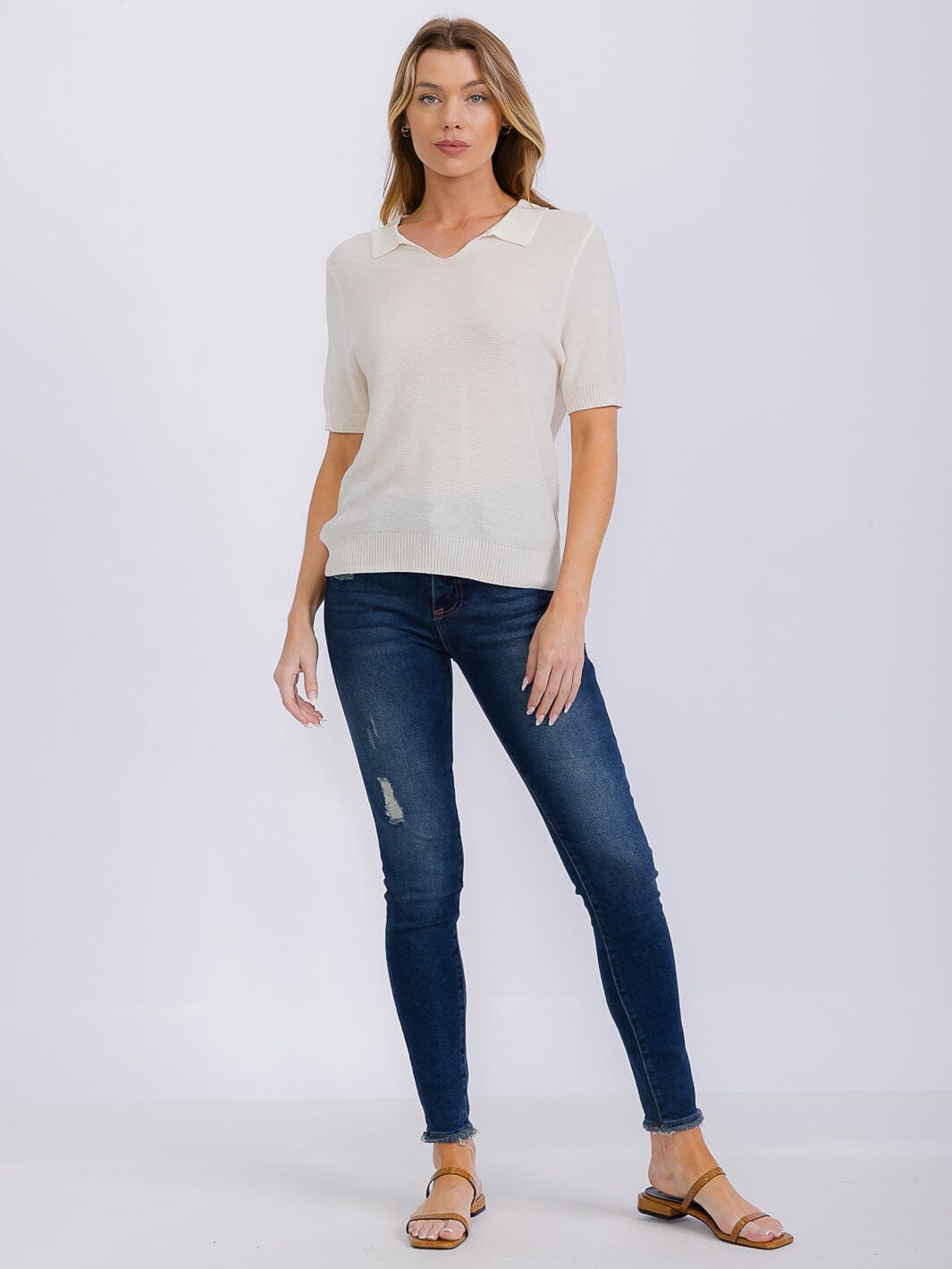 WOMEN'S SHORT SLEEVE V-NECK BLOUSE