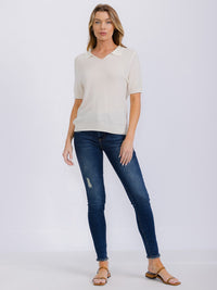 WOMEN'S SHORT SLEEVE V-NECK BLOUSE