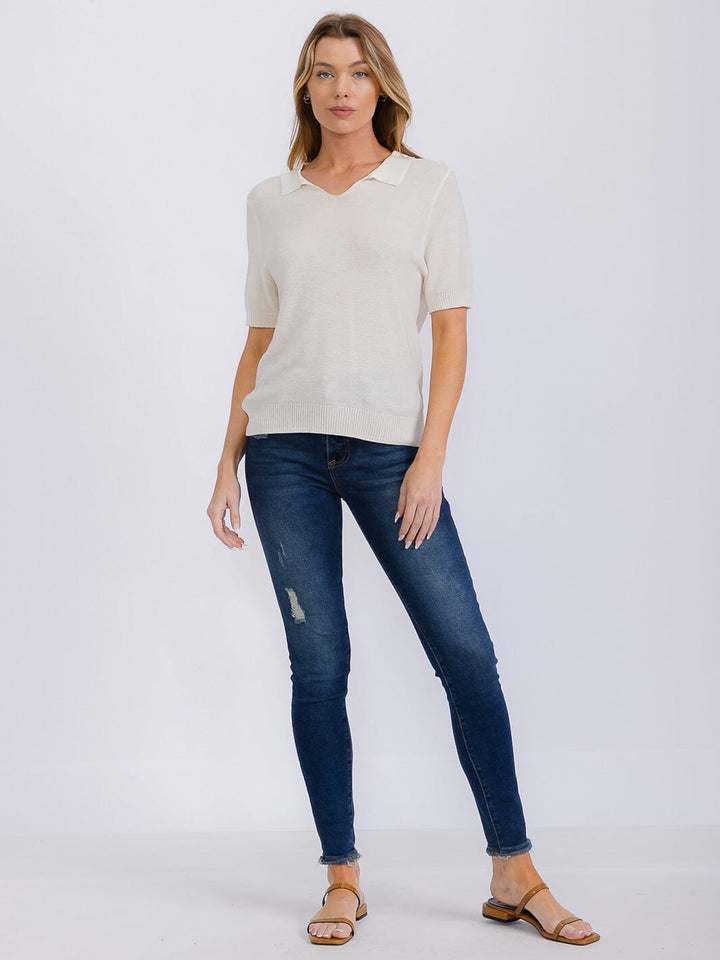 WOMEN'S SHORT SLEEVE V-NECK BLOUSE