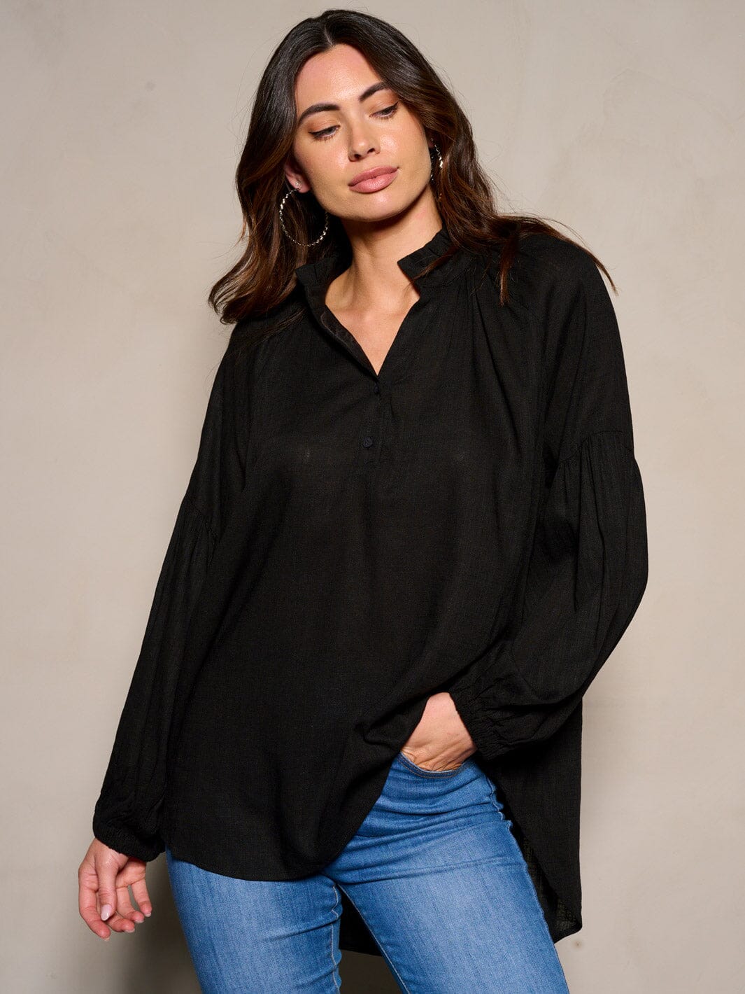 WOMEN'S LONG SLEEVE V-NECK TUNIC BLOUSE TOP