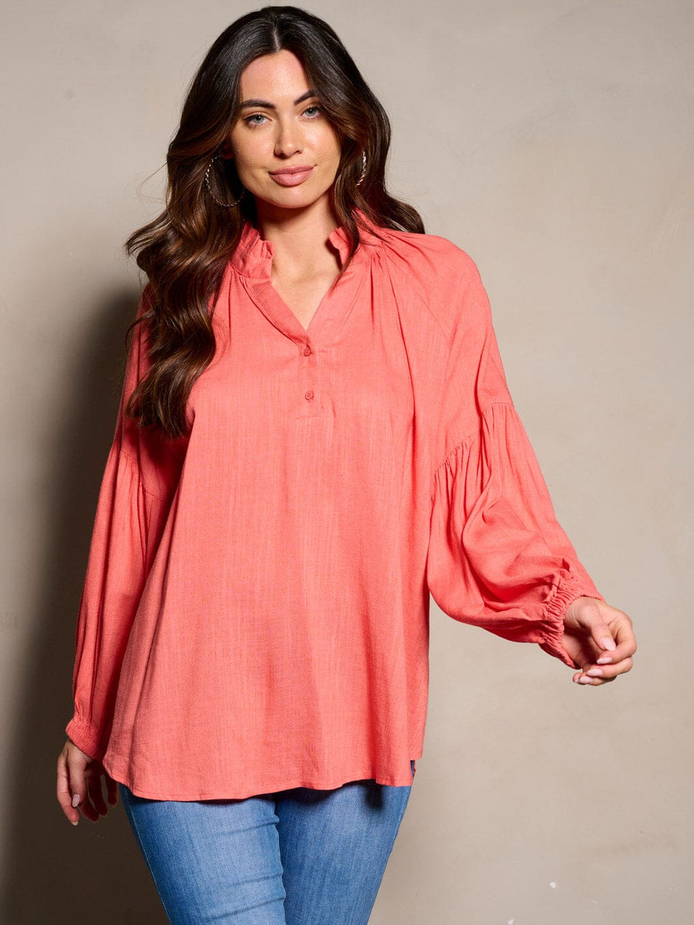 WOMEN'S LONG SLEEVE V-NECK TUNIC BLOUSE TOP