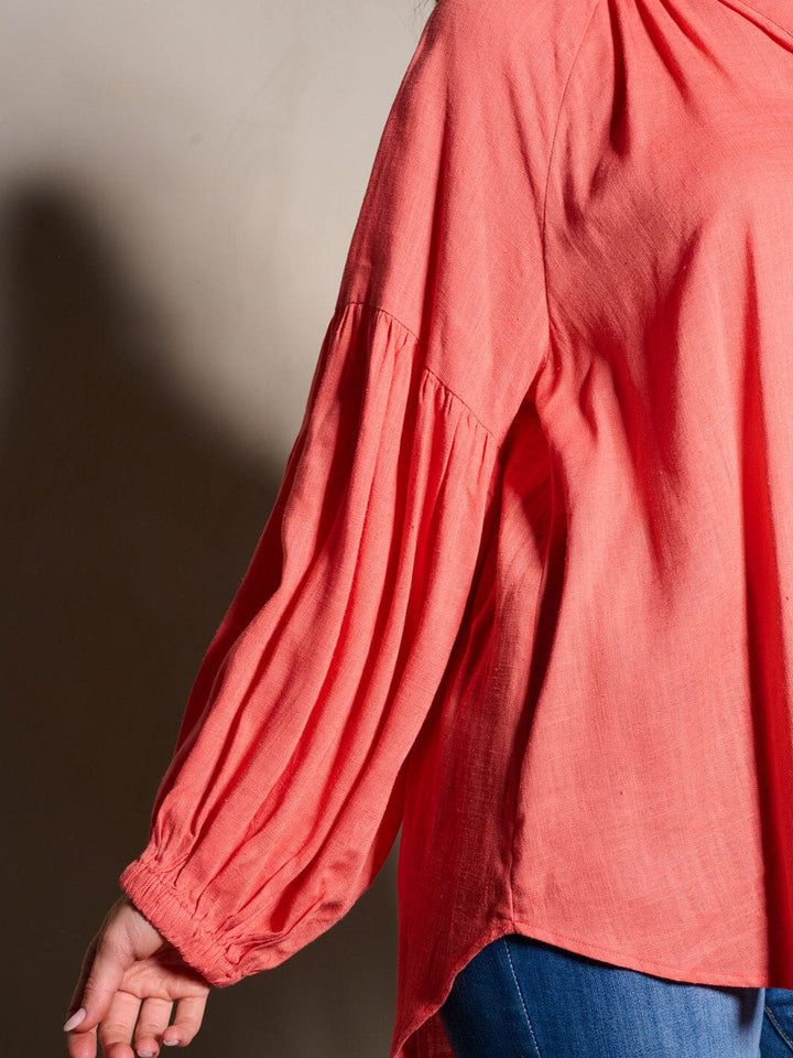 WOMEN'S LONG SLEEVE V-NECK TUNIC BLOUSE TOP