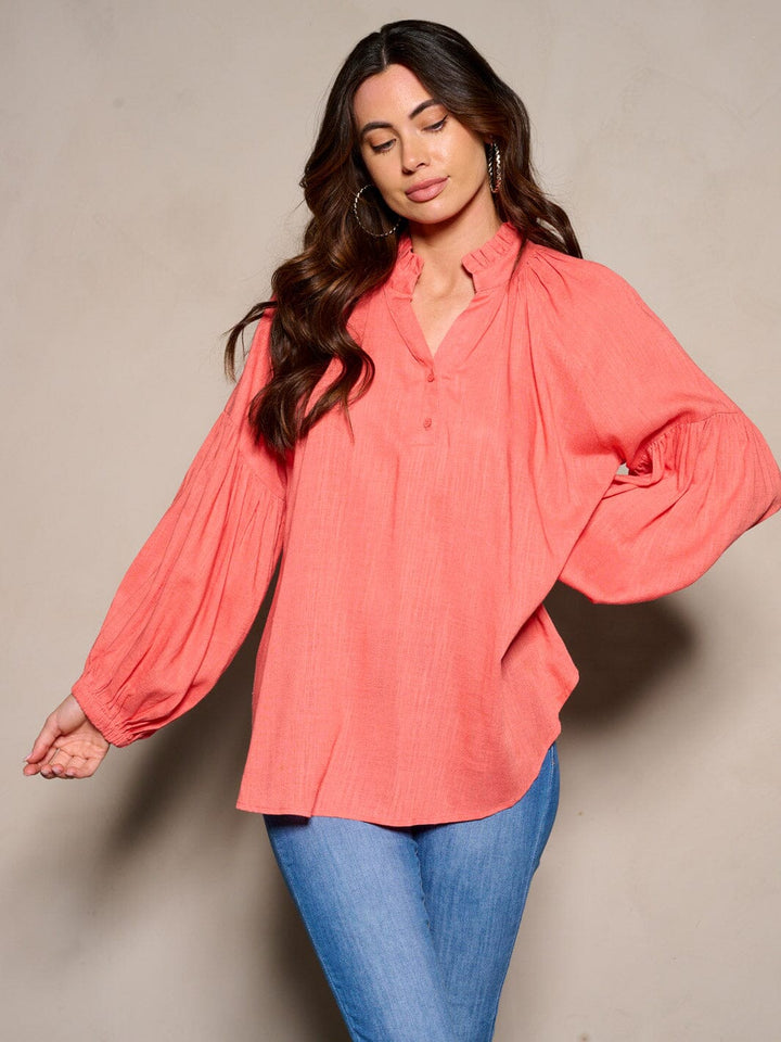 WOMEN'S LONG SLEEVE V-NECK TUNIC BLOUSE TOP