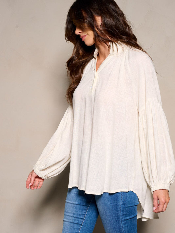 WOMEN'S LONG SLEEVE V-NECK TUNIC BLOUSE TOP