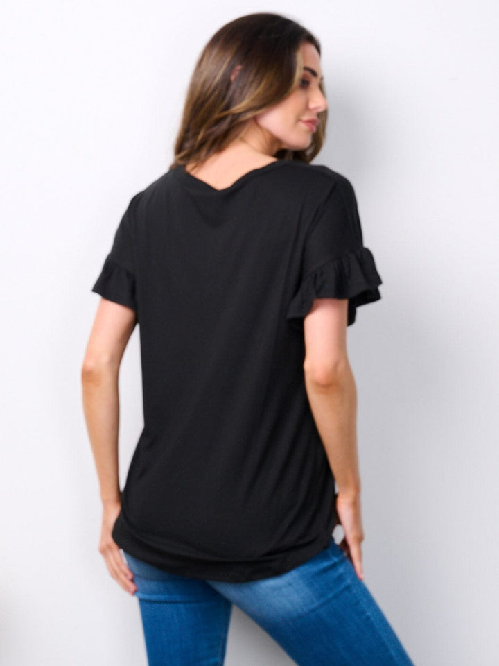 WOMEN'S SHORT RUFFLE SLEEVE V-NECK TUNIC TOP