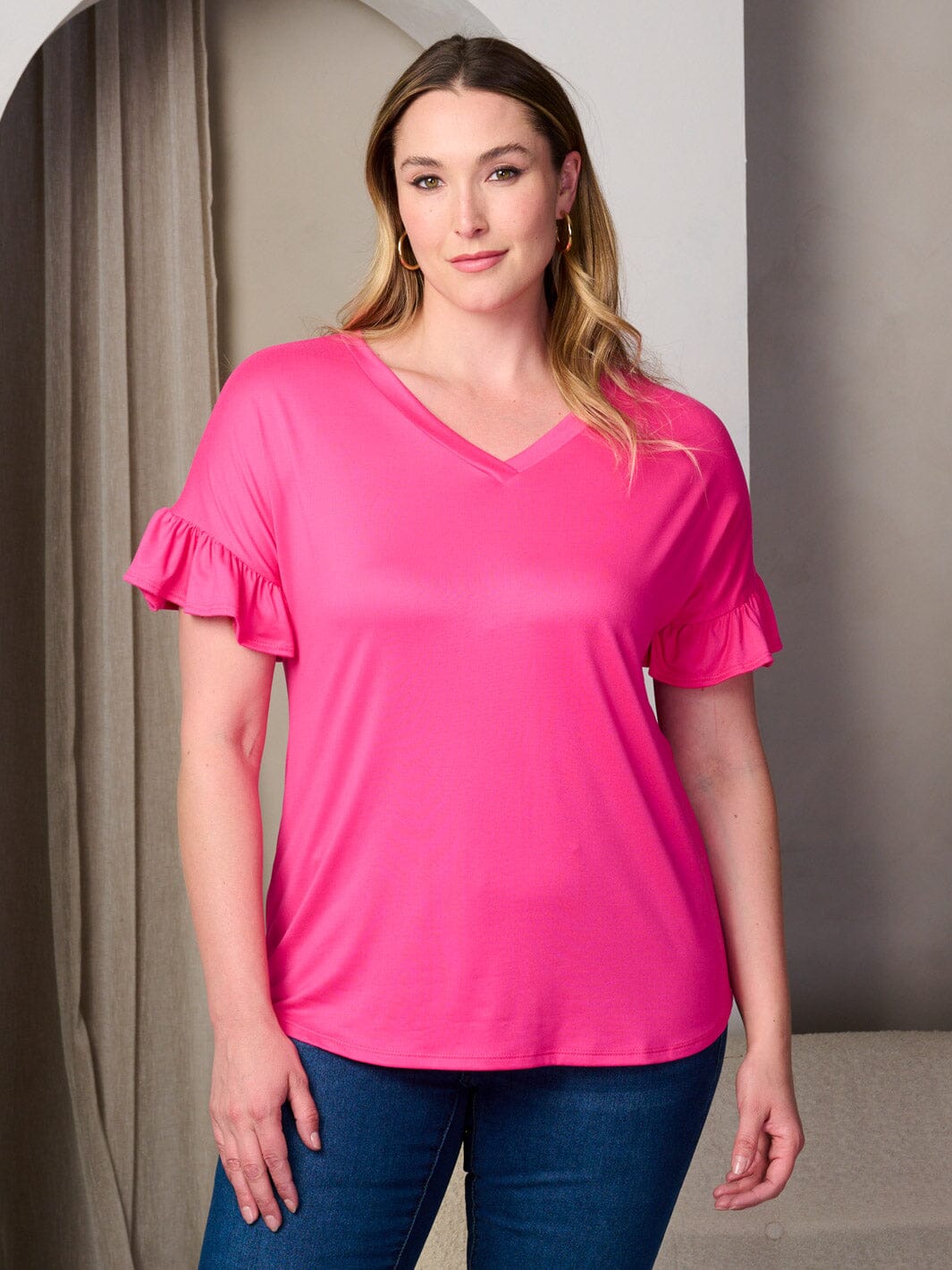 PLUS SIZE SHORT SLEEVE V-NECK TUNIC TOP