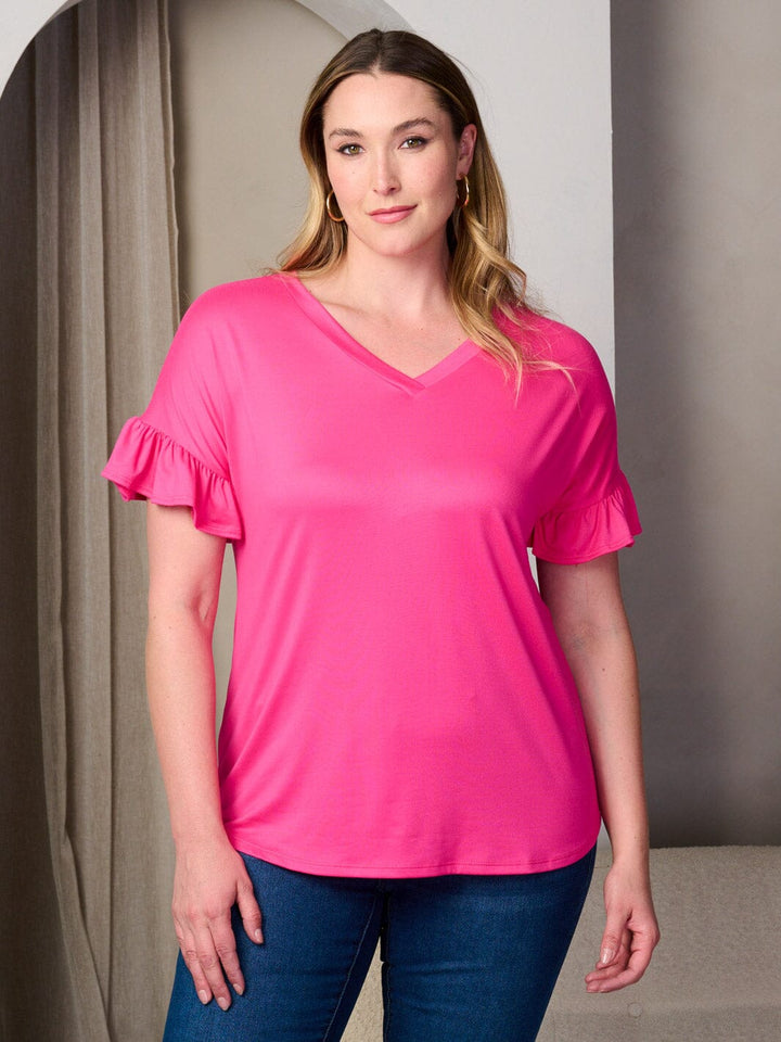 PLUS SIZE SHORT SLEEVE V-NECK TUNIC TOP