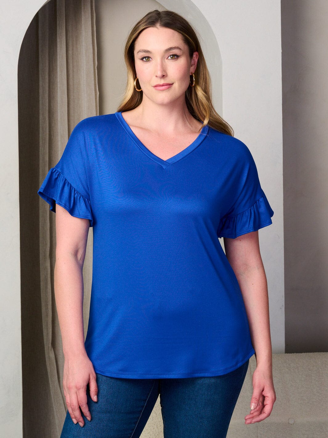PLUS SIZE SHORT SLEEVE V-NECK TUNIC TOP