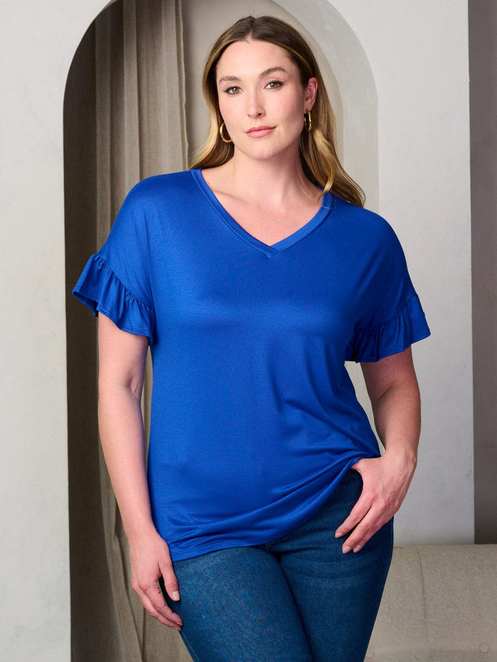 PLUS SIZE SHORT SLEEVE V-NECK TUNIC TOP