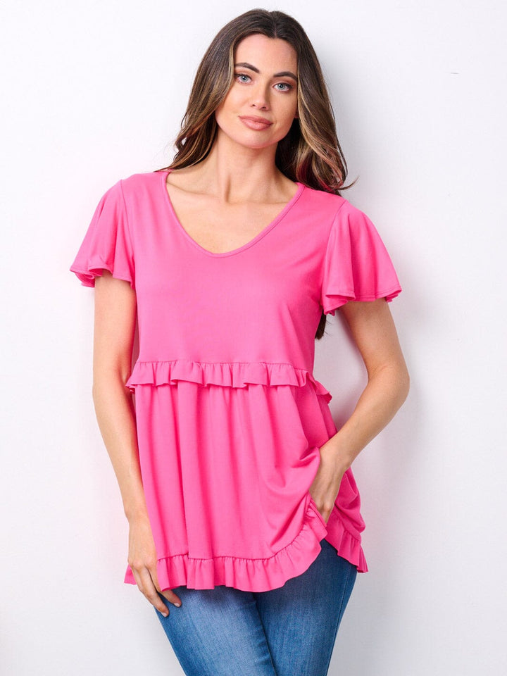 Copy of WOMEN'S SHORT RUFFLE SLEEVE V-NECK TUNIC TOP