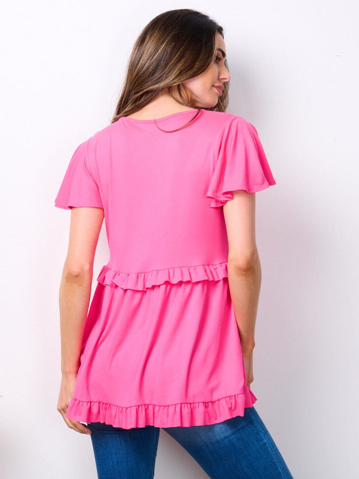 Copy of WOMEN'S SHORT RUFFLE SLEEVE V-NECK TUNIC TOP