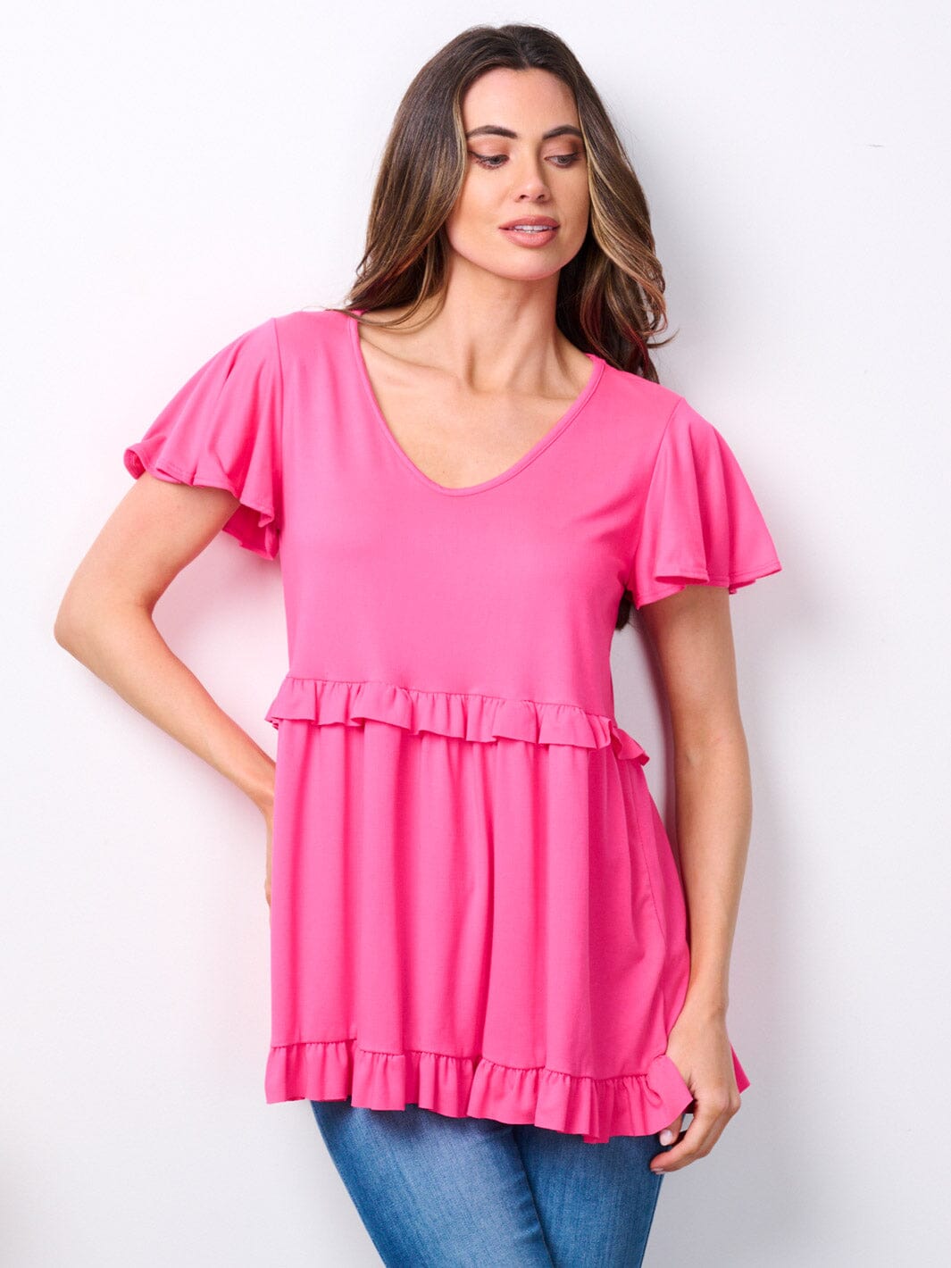 Copy of WOMEN'S SHORT RUFFLE SLEEVE V-NECK TUNIC TOP