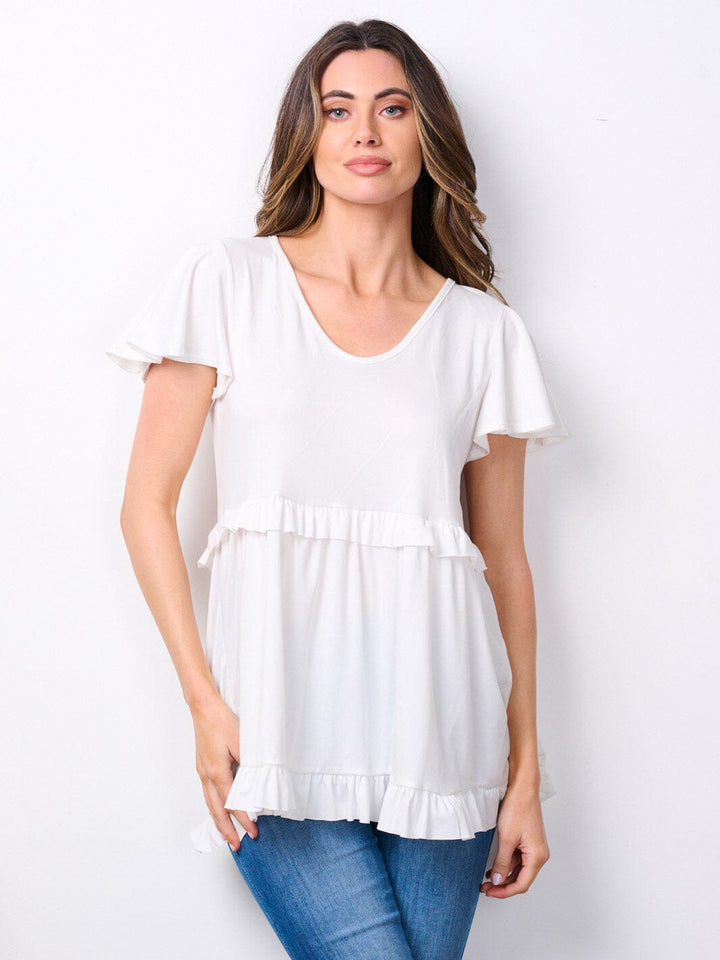 Copy of WOMEN'S SHORT RUFFLE SLEEVE V-NECK TUNIC TOP
