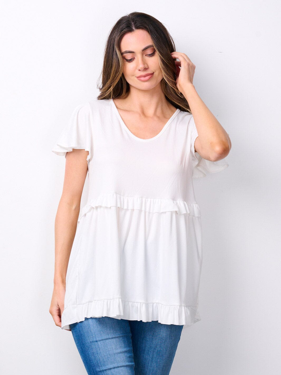 Copy of WOMEN'S SHORT RUFFLE SLEEVE V-NECK TUNIC TOP