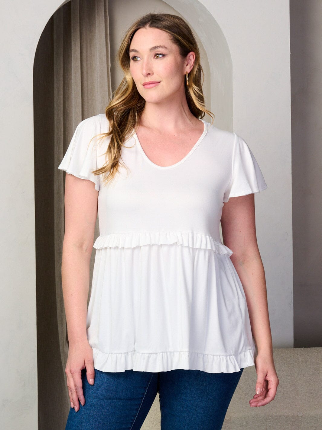 Copy of PLUS SIZE SHORT SLEEVE RUFFLE TIERED TUNIC TOP