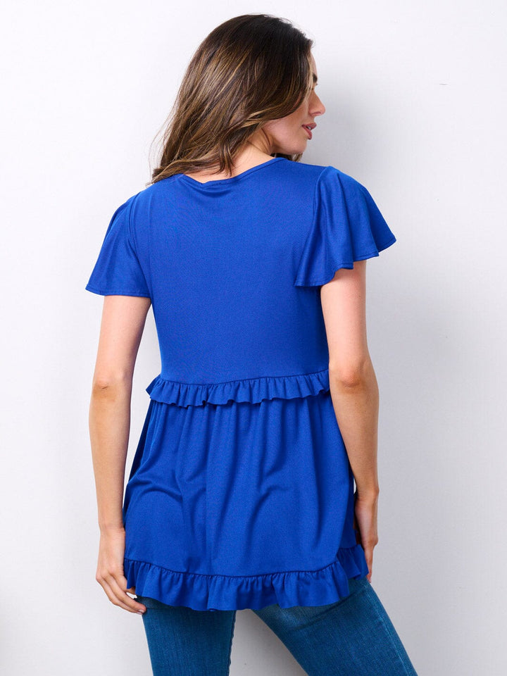 Copy of WOMEN'S SHORT RUFFLE SLEEVE V-NECK TUNIC TOP