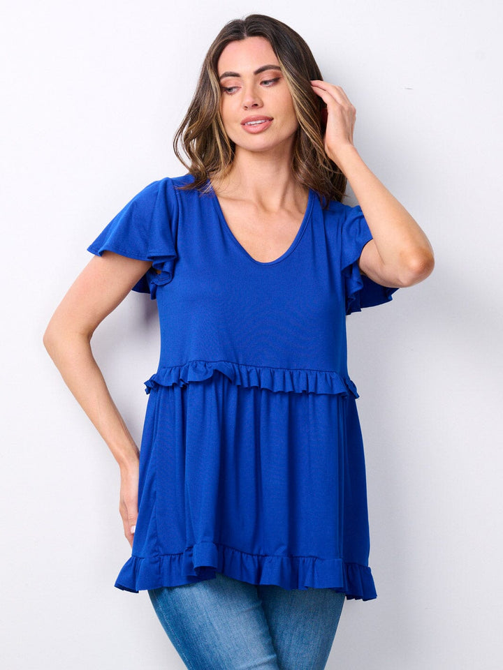 Copy of WOMEN'S SHORT RUFFLE SLEEVE V-NECK TUNIC TOP