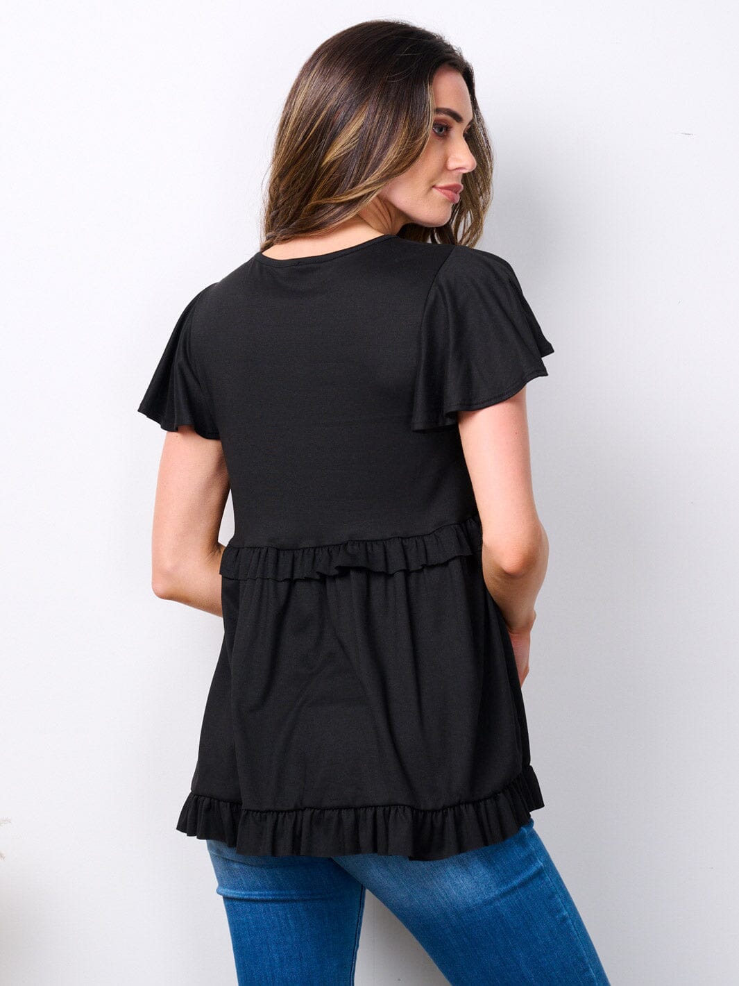 Copy of WOMEN'S SHORT RUFFLE SLEEVE V-NECK TUNIC TOP