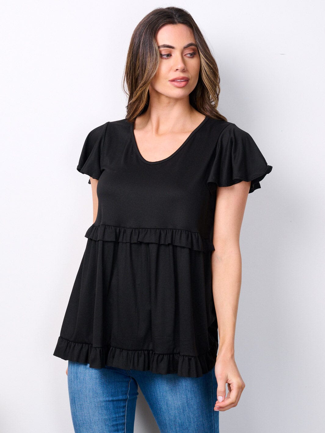 Copy of WOMEN'S SHORT RUFFLE SLEEVE V-NECK TUNIC TOP