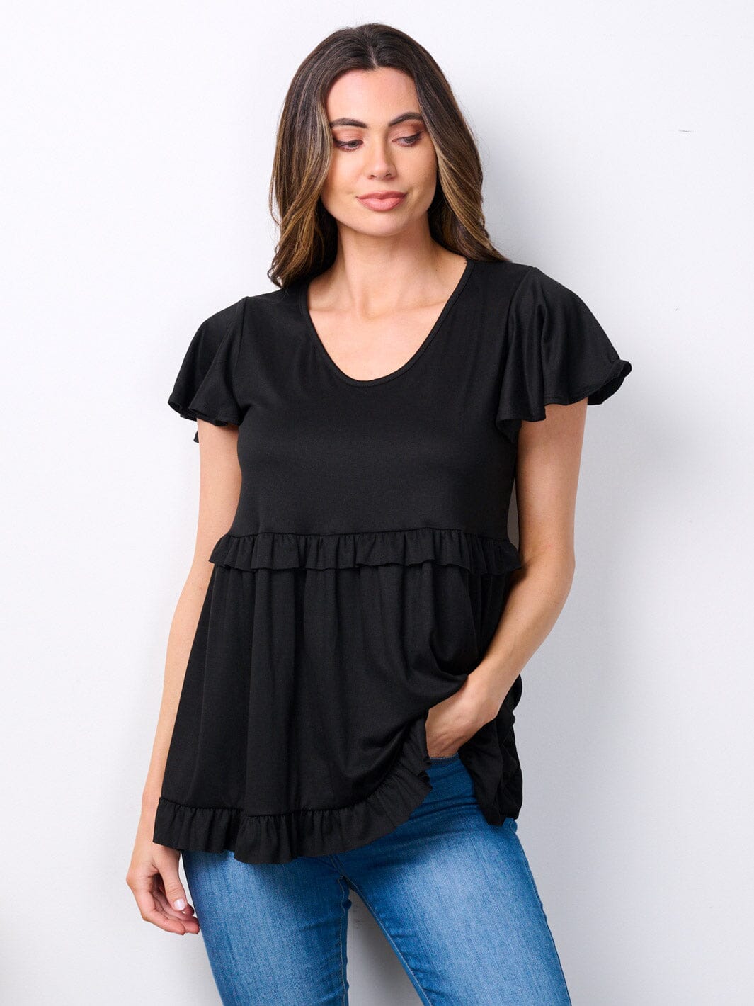 Copy of WOMEN'S SHORT RUFFLE SLEEVE V-NECK TUNIC TOP