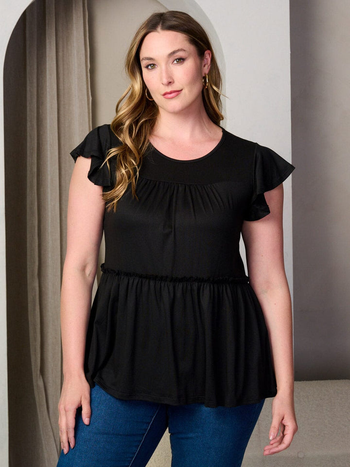 PLUS SIZE SHORT SLEEVE RUFFLE TIERED TUNIC TOP