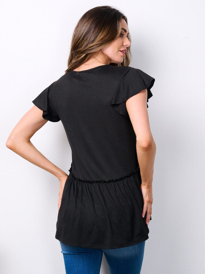 WOMEN'S SHORT RUFFLE SLEEVE V-NECK TUNIC TOP