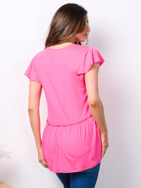 WOMEN'S SHORT RUFFLE SLEEVE V-NECK TUNIC TOP