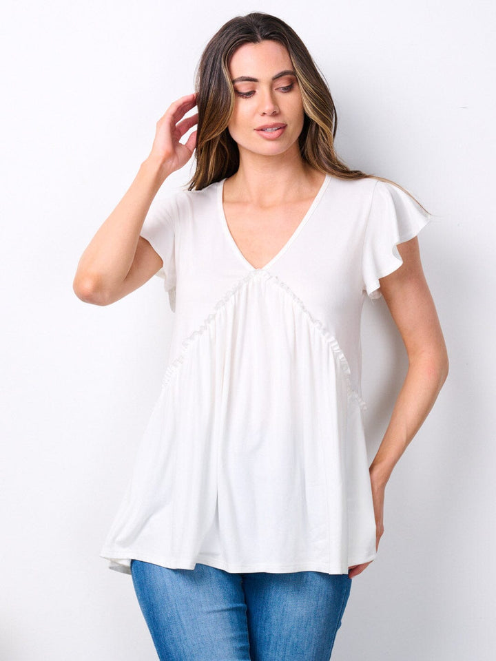 WOMEN'S SHORT RUFFLE SLEEVE V-NECK TUNIC TOP