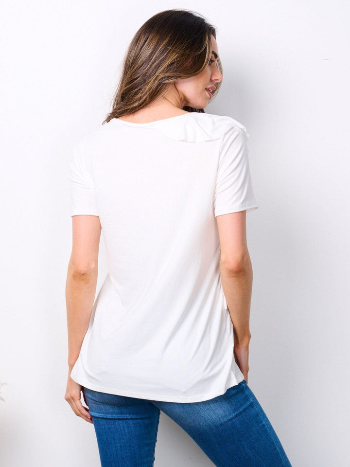WOMEN'S SHORT SLEEVE V-NECK RUFFLE DETAILED TOP