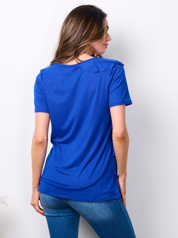 WOMEN'S SHORT SLEEVE V-NECK RUFFLE DETAILED TOP