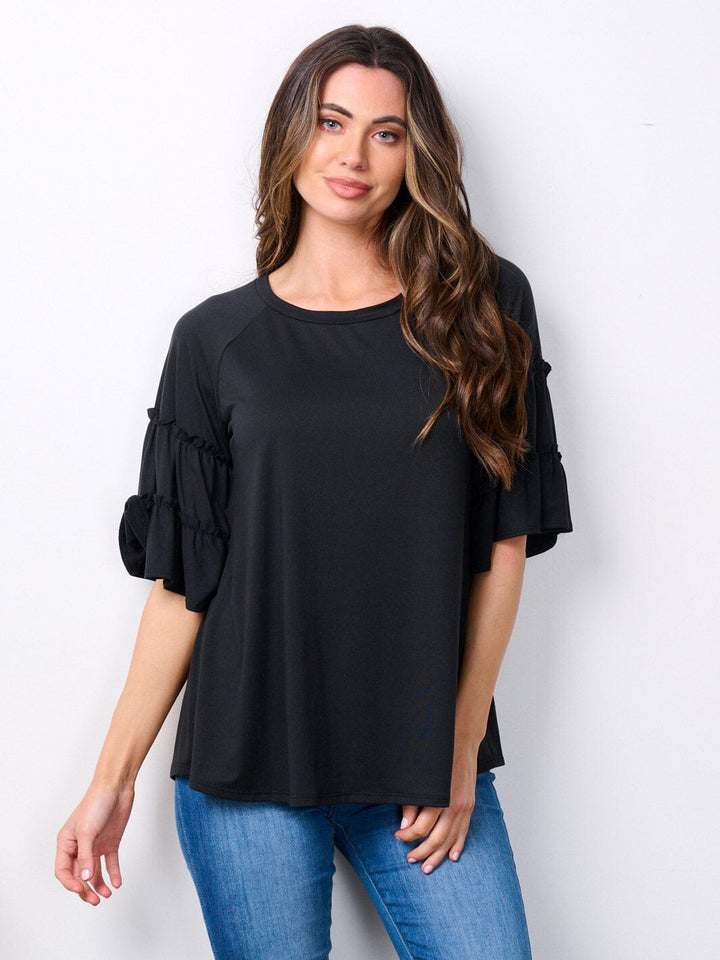 WOMEN'S SHORT RUFFLE SLEEVE TUNIC TOP