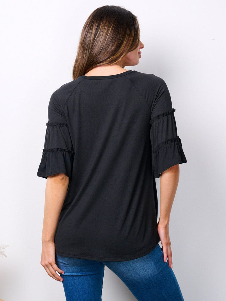WOMEN'S SHORT RUFFLE SLEEVE TUNIC TOP