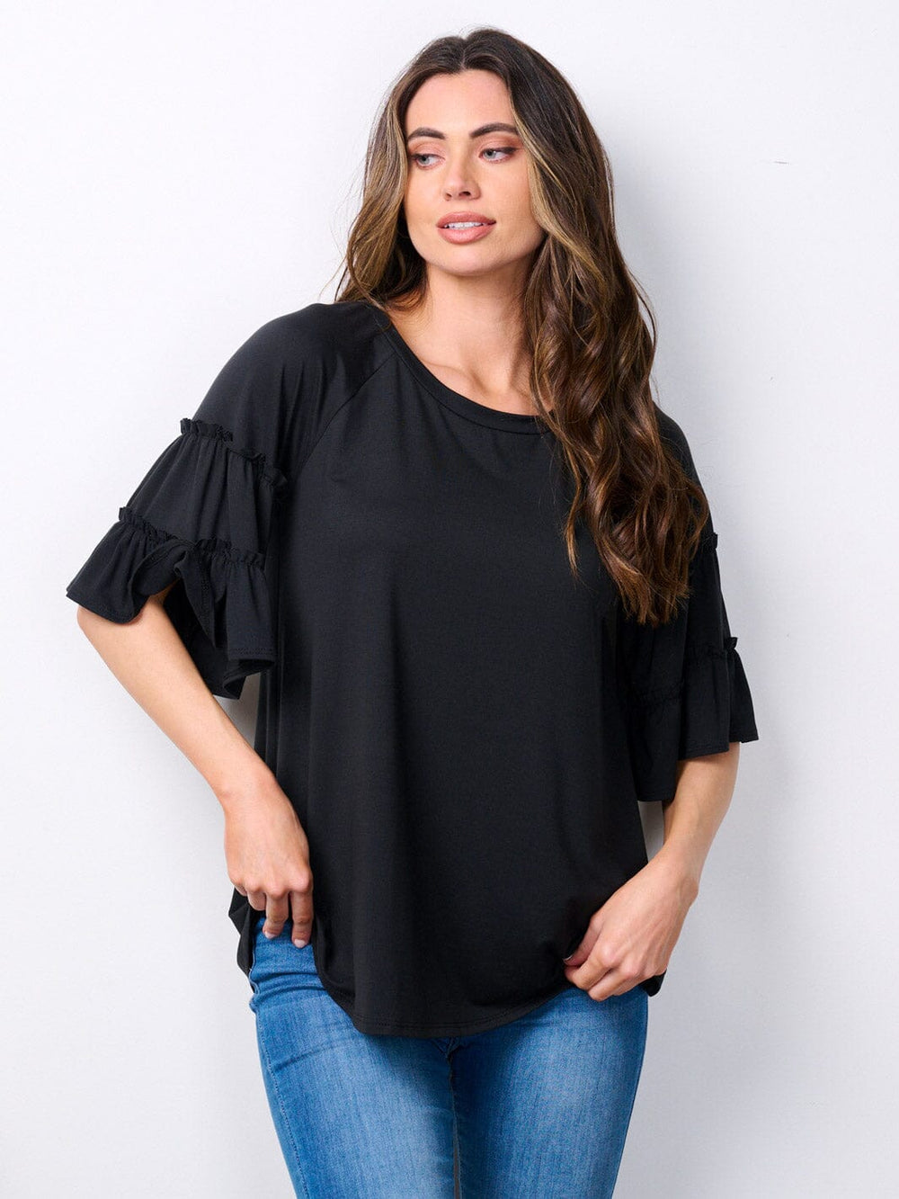 WOMEN'S SHORT RUFFLE SLEEVE TUNIC TOP
