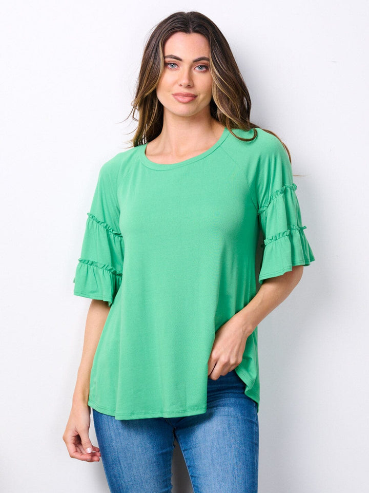 WOMEN'S SHORT RUFFLE SLEEVE TUNIC TOP