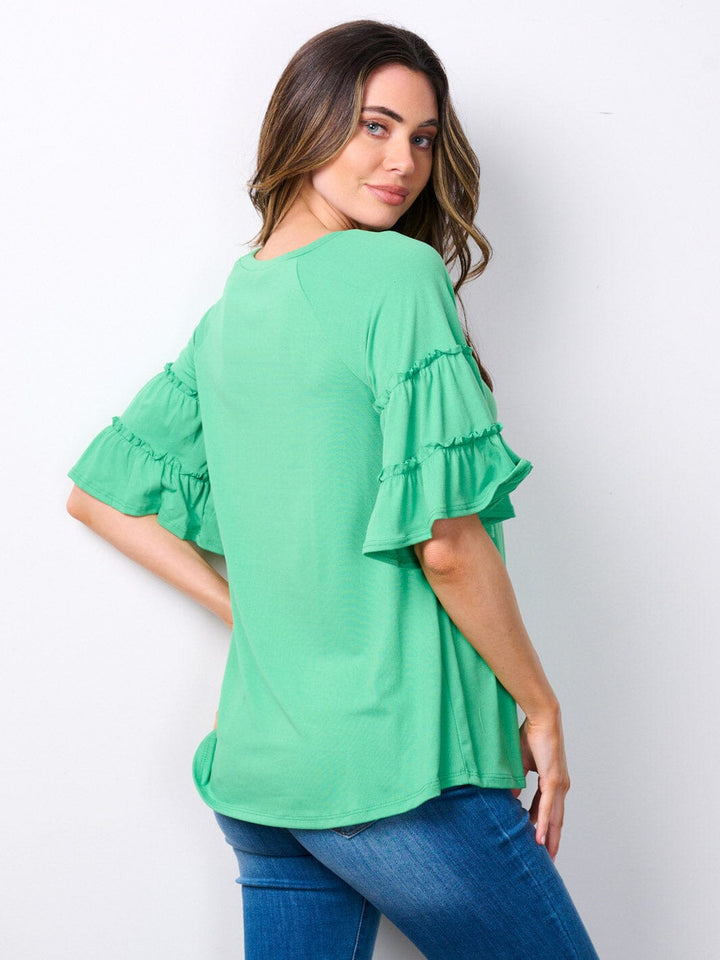 WOMEN'S SHORT RUFFLE SLEEVE TUNIC TOP