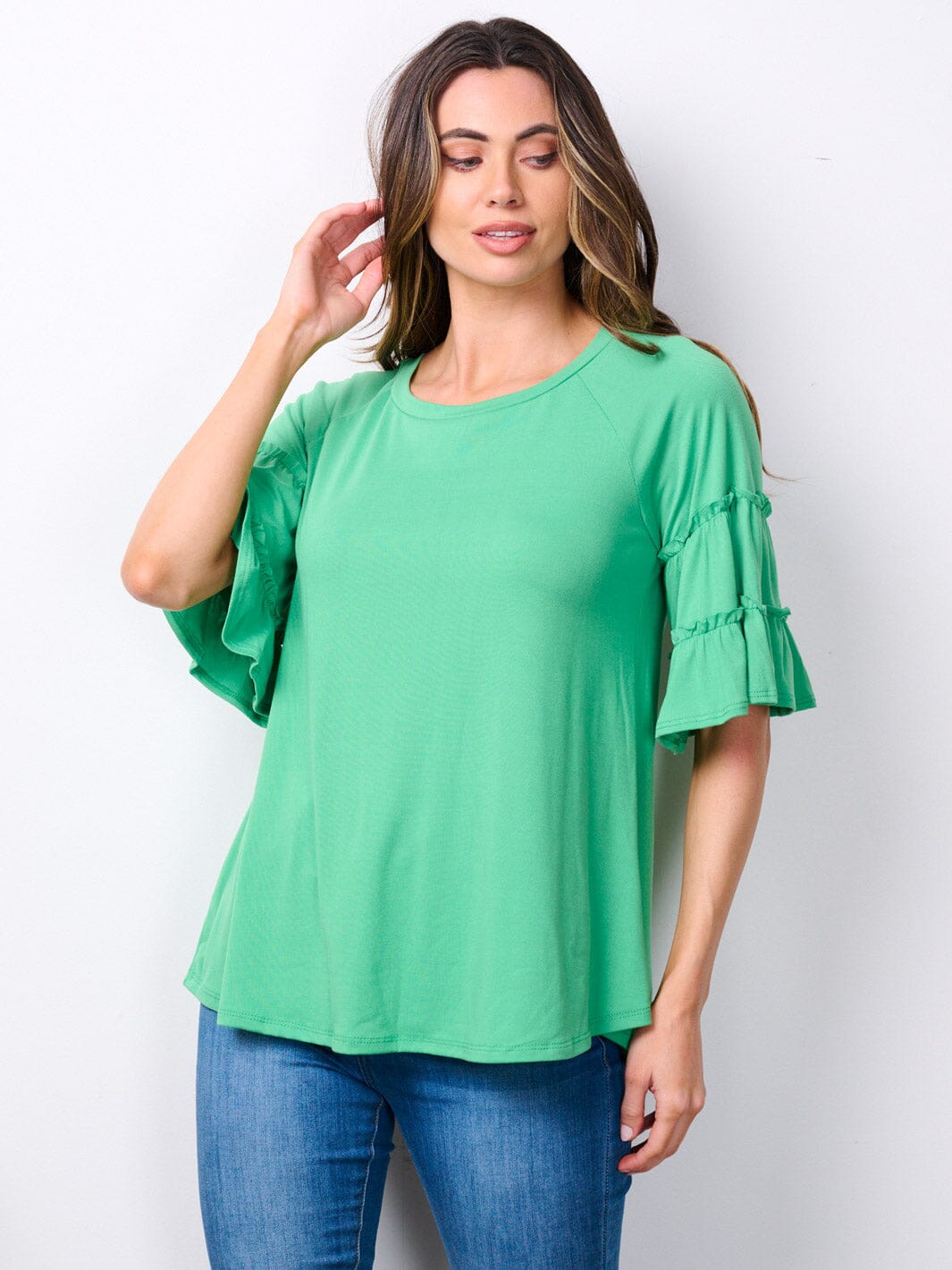 WOMEN'S SHORT RUFFLE SLEEVE TUNIC TOP