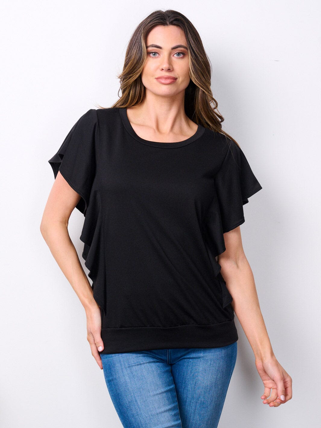 WOMEN'S SHORT SLEEVE RUFFLE DETAILED TOP